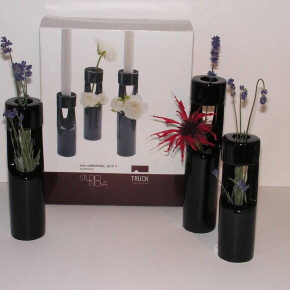 Mikasa Truck Bloom Set of 3 Vases Black Ceramic - Picture 4 of 16